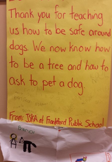 Handwritten note for Darlene from frankford public school kindergarten students