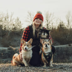 Rebecca Asselin with three dogs